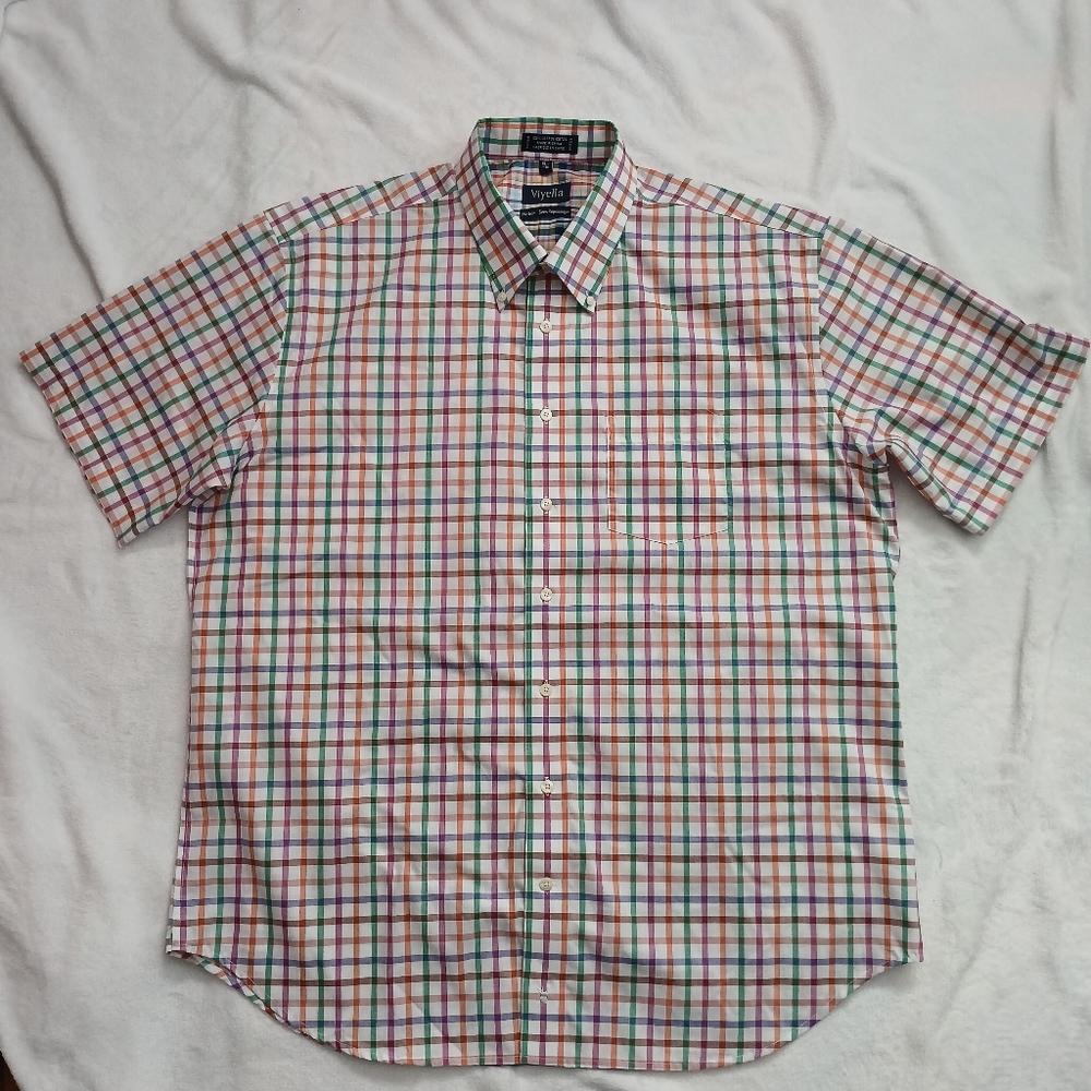 Viyella Men's Cotton Multicolor Grid Check Short Sleeve Button-dow Shirt Size XL